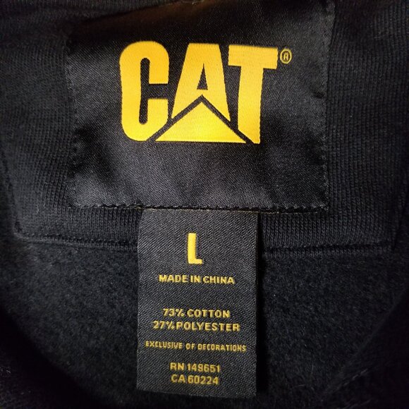 CAT Hoodie Men L Black Hooded Pullover Sweatshirt Jacket Caterpillar Work Pocket - Picture 2 of 12